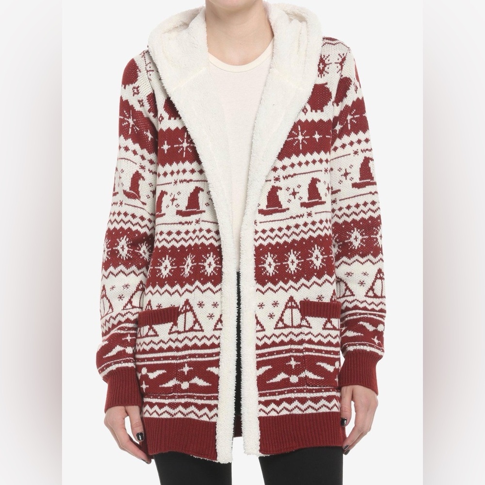 Harry Potter Fair Isle Sherpa Open Cardigan Sweater